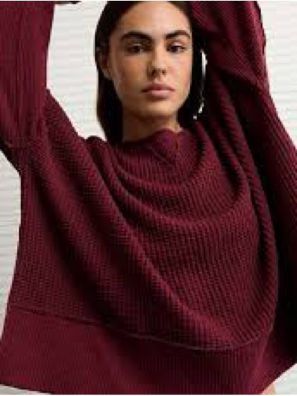 AE This Feels Lived In Hug Waffle Crew Neck Sweatshirt Burgundy Size XS Oversize